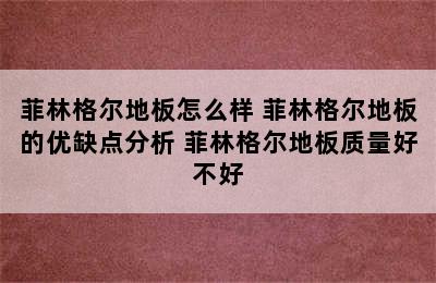 菲林格尔地板怎么样 菲林格尔地板的优缺点分析 菲林格尔地板质量好不好